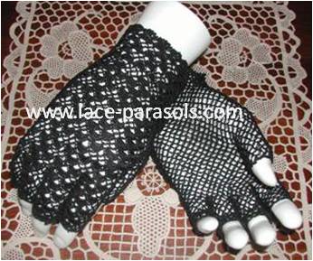 Half Finger Silk Crochet Black Gloves